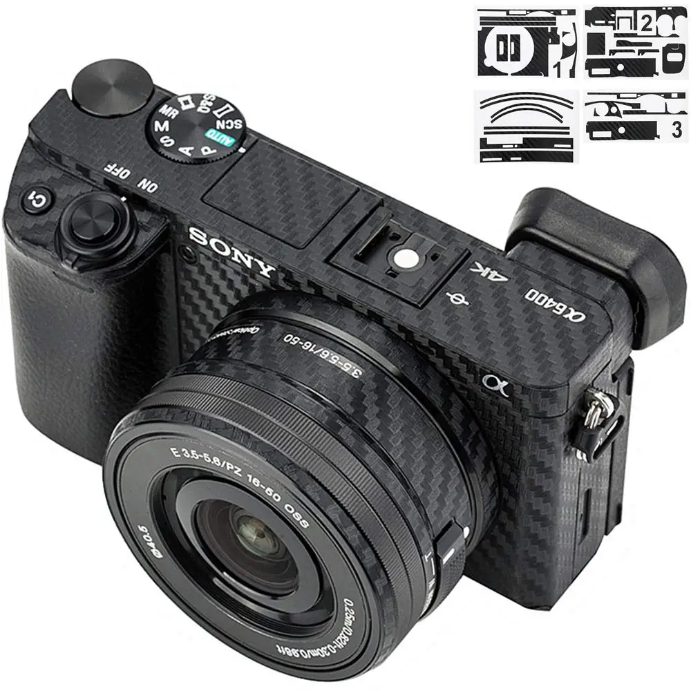 Корпус камеры и объектив из углеродного волокна пленка Комплект для Sony A6300 A6400 и 16-50 мм наклейки для объектива для украшения камеры s