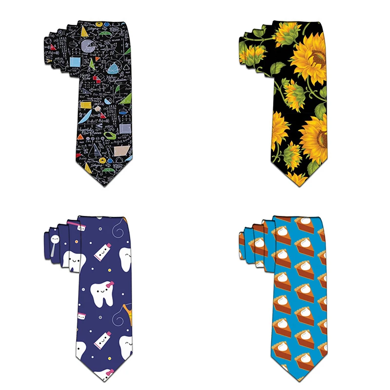 

Забавные Галстуки 8 см в новом стиле, классические мужские темно-синие тонкие свадебные галстуки, мужские галстуки из полиэстера с 3D принтом...