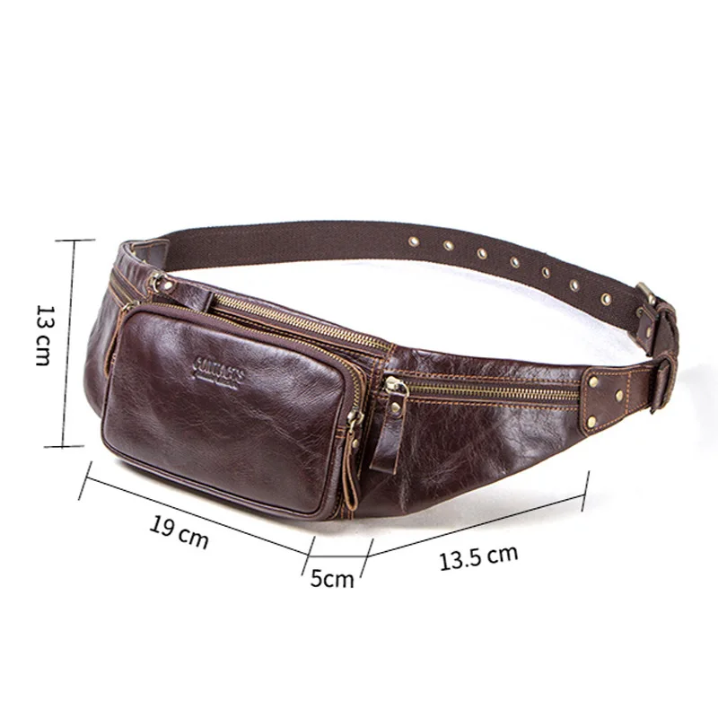 Contact's Waist packs Genuine Leather men's sports Waist bag Crossbody bags First layer cowhide mobile phone belt bag