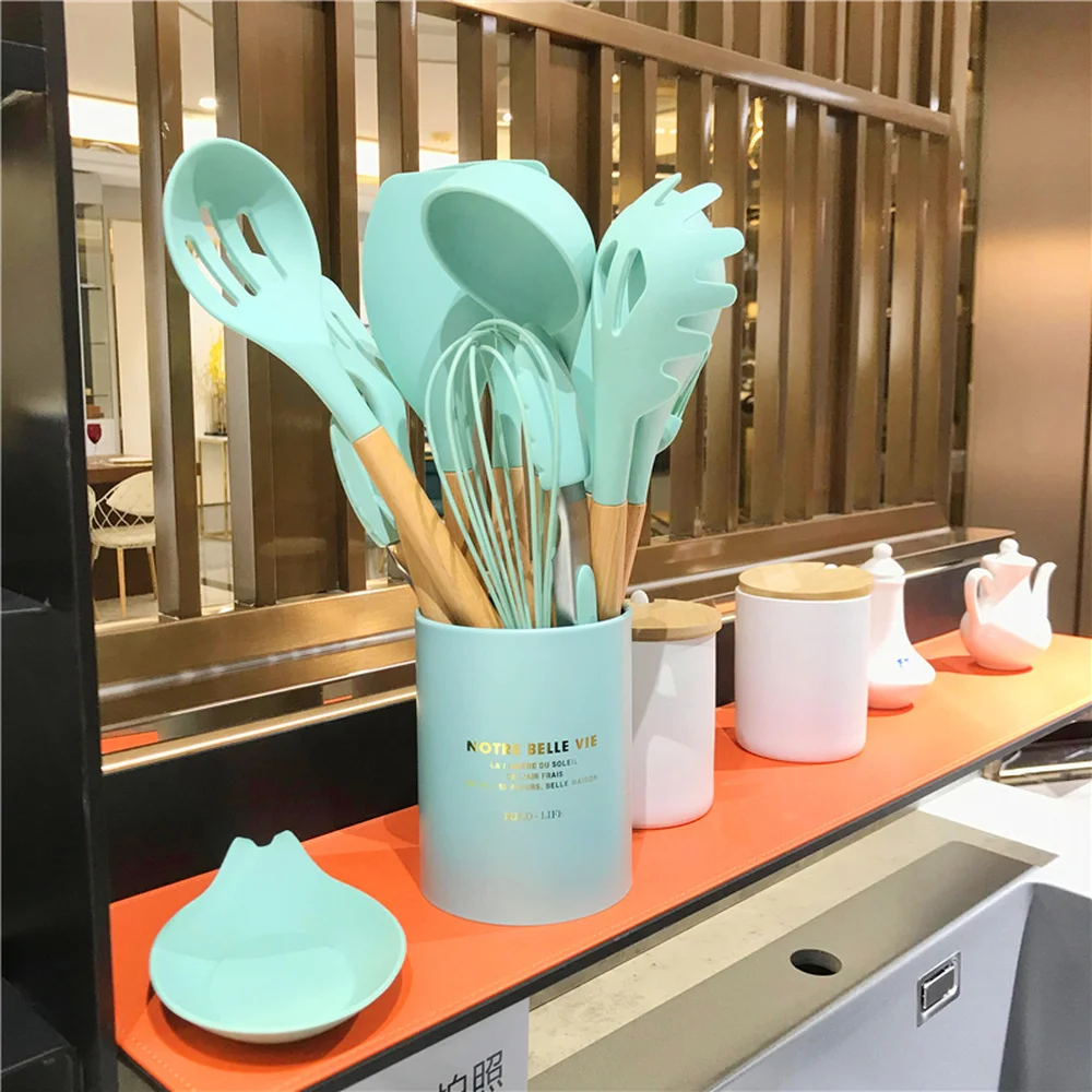 

13Pcs Silicone Cooking Utensils Kitchen Utensils Set with Stainless Steel Storage Box,Non-stick Spatula Kitchen Tools Green