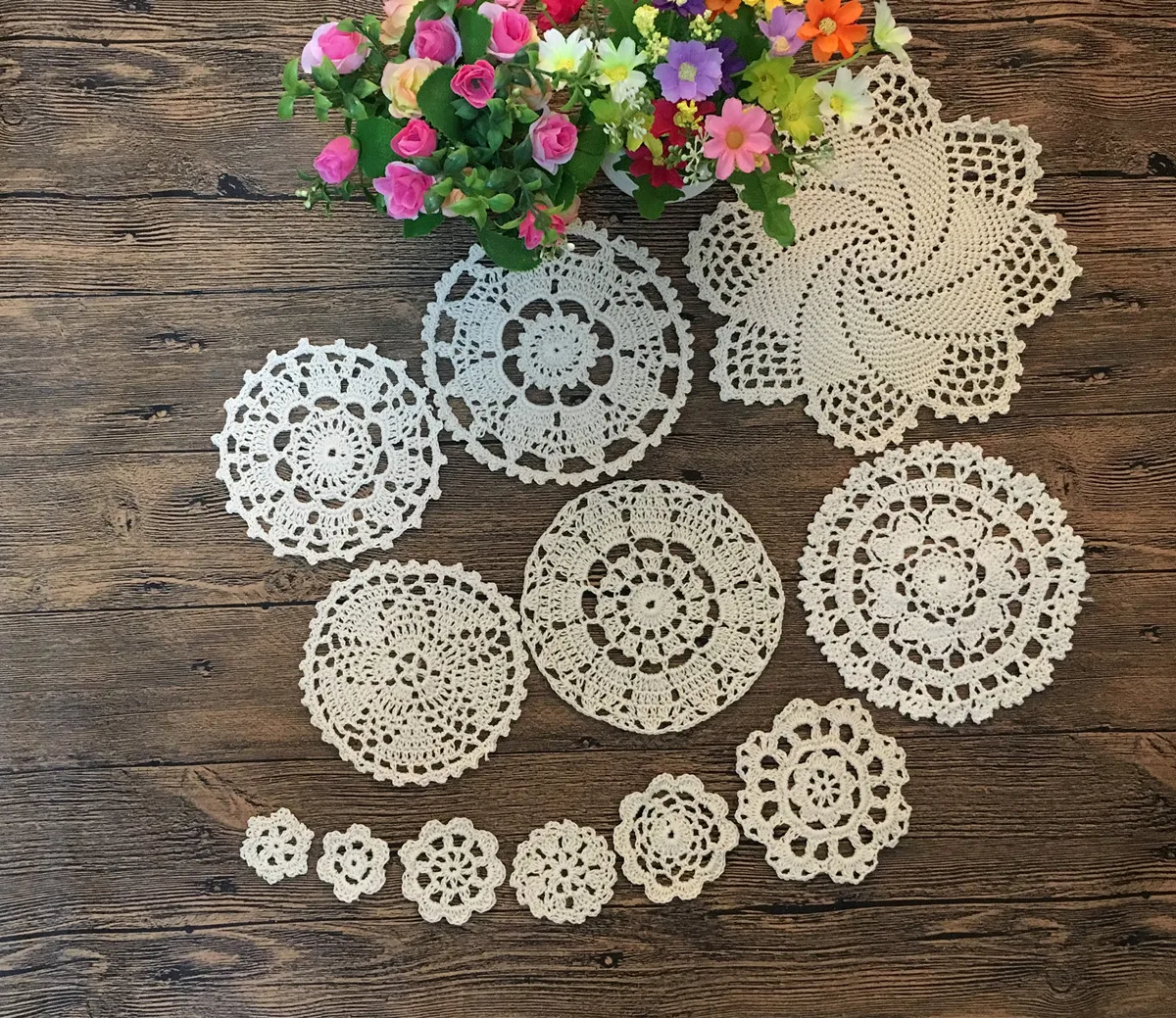 Новый дизайн 12 шт. 100% хлопок ручная работа вязание крючком чашки коврик