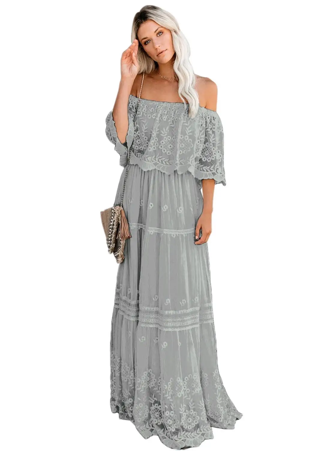 Echoine/розовое/серое/бежевое детское Кружевное Платье макси с цветочной вышивкой и