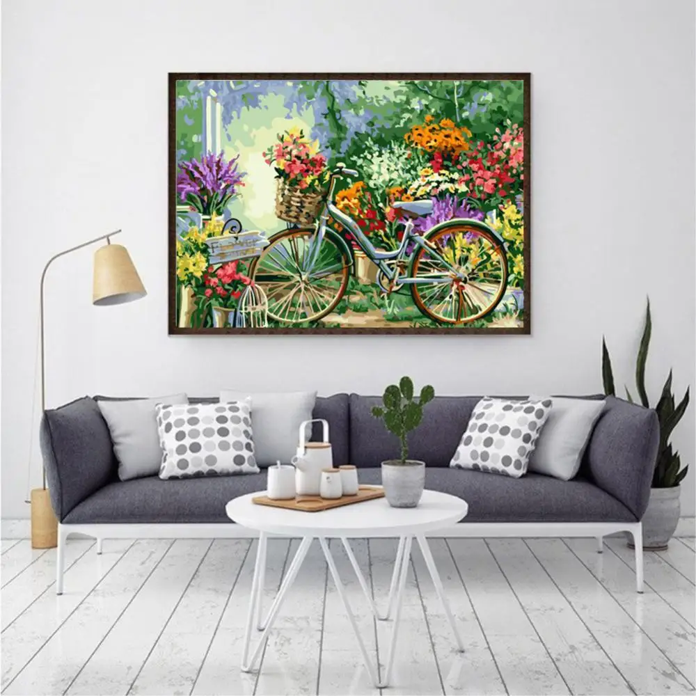

Bicycle Flower Picture DIY Wall Art Oil Painting By Numbers Home Office Decor