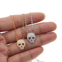 cz hip hop jewelry boy girls fashion long chain real 925 silver gold color skull pendant full cz skull mens cz tiny necklace