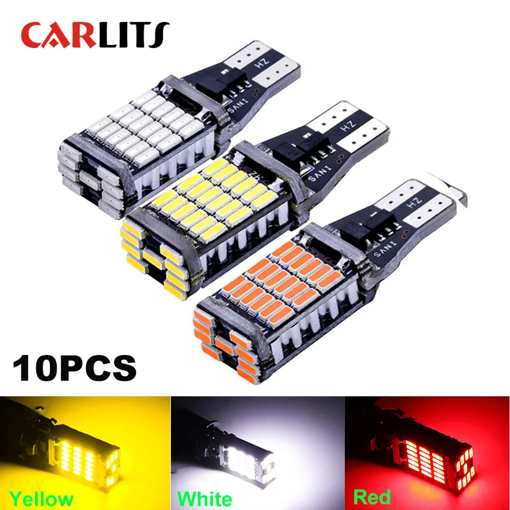 

10 шт. 12В T15 W16W светодиодный супер яркий 45 SMD 4014 светодиодный Canbus без ошибок автомобильный резервный стоп-светильник белый/красный/желтый CJ