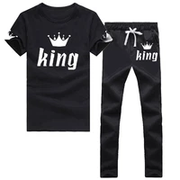 bababuy couple matching set short sleeve t shirt and sweatpants trousers men women casual tracksuits king queen lovers