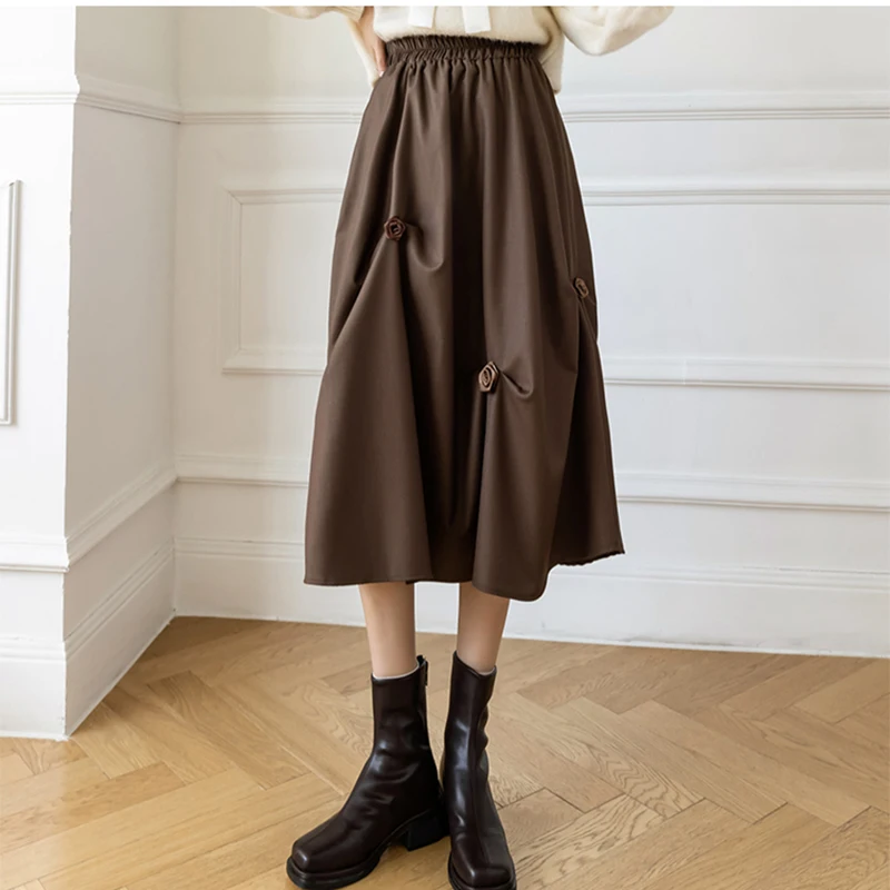 

Женская плиссированная юбка с цветочным принтом, универсальная тонкая бальная юбка с высокой талией и эластичным поясом, простые шикарные ...