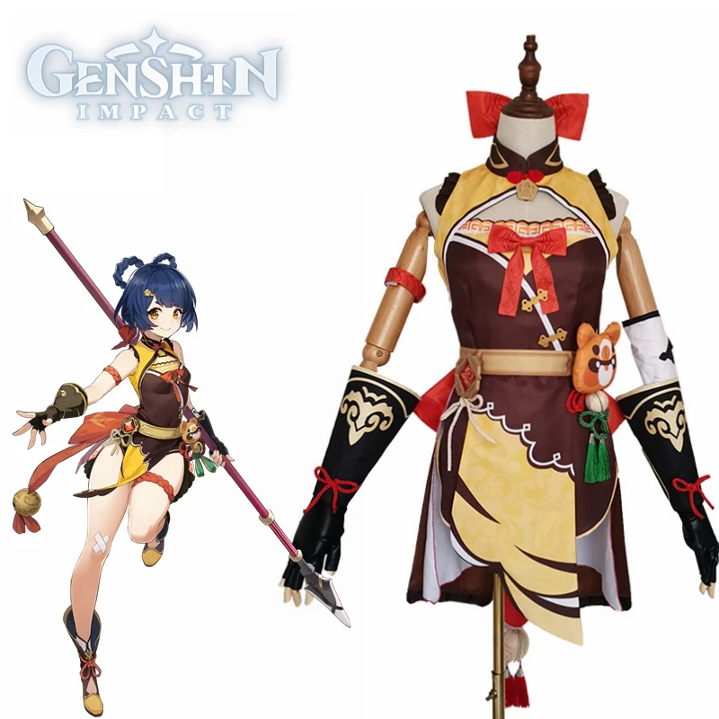 

Genshin Impact Xiangling Cosplay Costume Head Chef Outfit Halloween Xiang Ling Cosplay