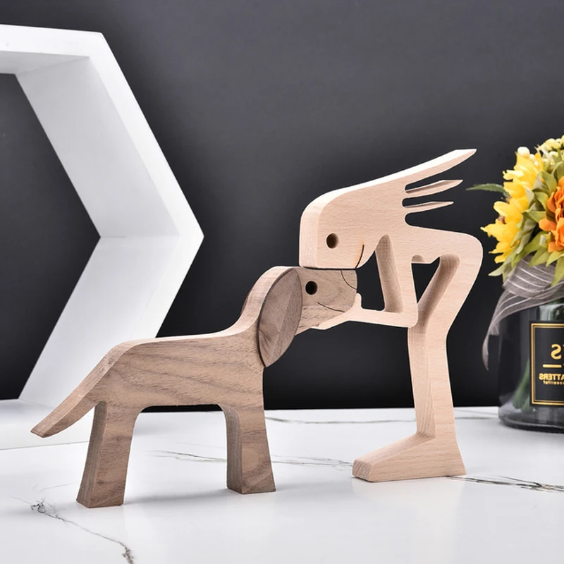 

Wooden Man Dog Figurine Cute Child Toy Gift Wood Crafts Statue Home Desktop Carving Ornaments Office Decoration Creative Gift 45