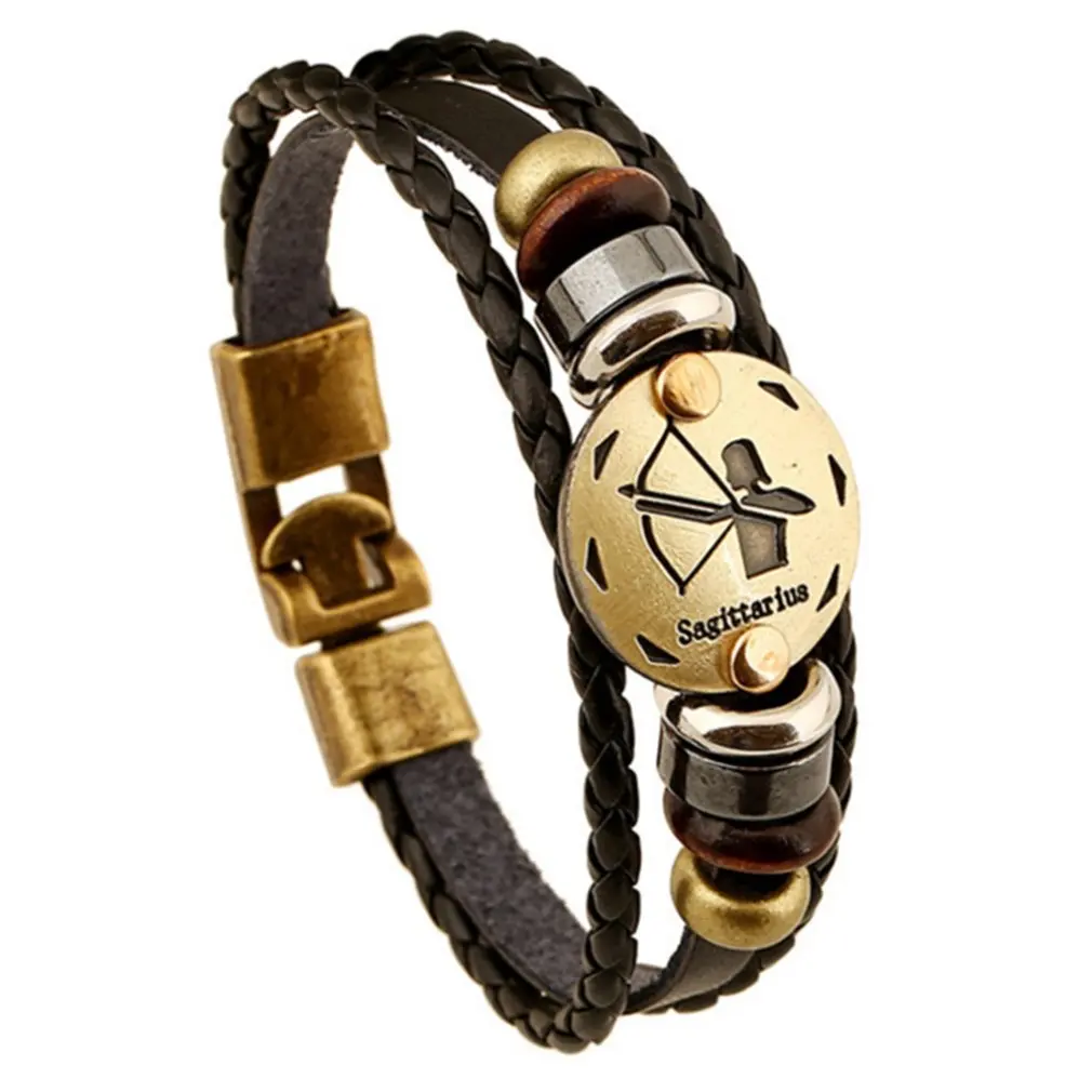 Кожаный браслет унисекс с 12 созвездиями кожаный ручной работы для мужчин и