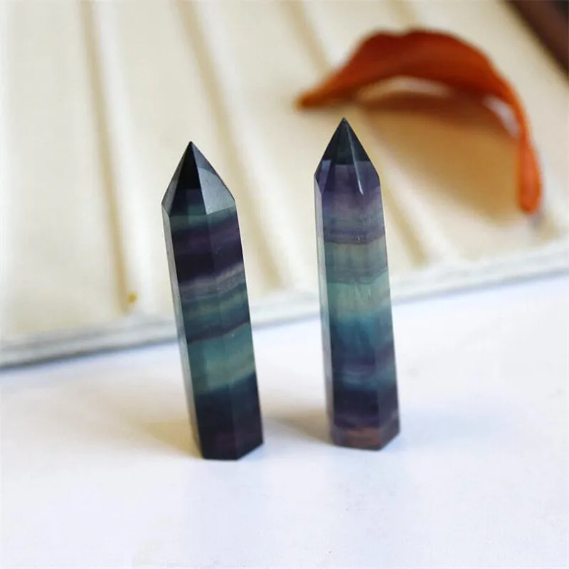 

100% Natural Fluorite Quartz Crystal Point Healing Stone Hexagonal Wand 1pcs