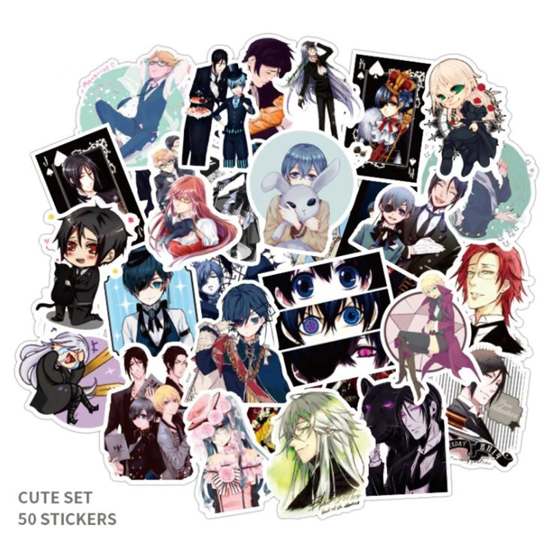 50 шт. Мультяшные Аниме черные наклейки Батлер для рюкзака сделай сам