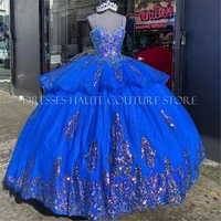 vestidos de xv a%c3%b1os royal blue quinceanera dresses with sequins applique corset top beaded ball gown sweet 16 dress plus size