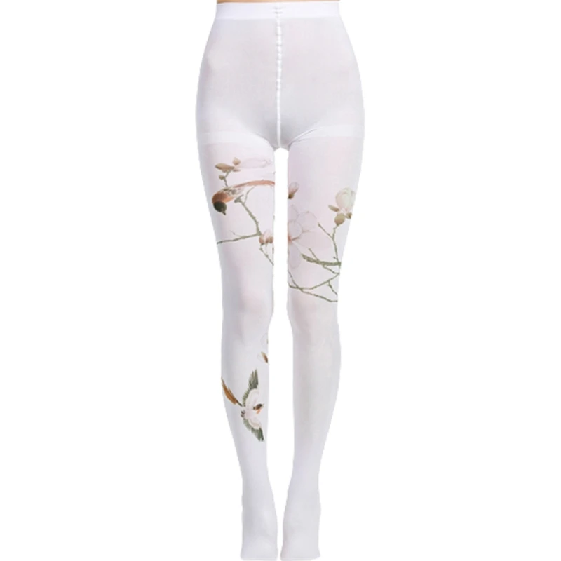 

Женские винтажные колготки с акварельным узором, облегающие леггинсы с принтом птиц, цветов, ветвей и татуировок, эластичные колготки