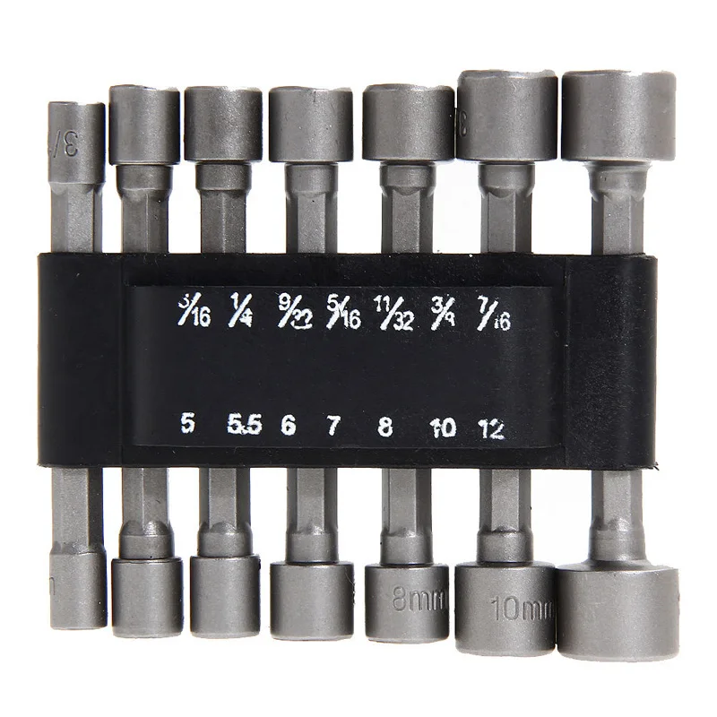 

14PC Power Nut Driver Drill Bits Set Metric Socket Wrench Screw 1/4 Hex-Shank