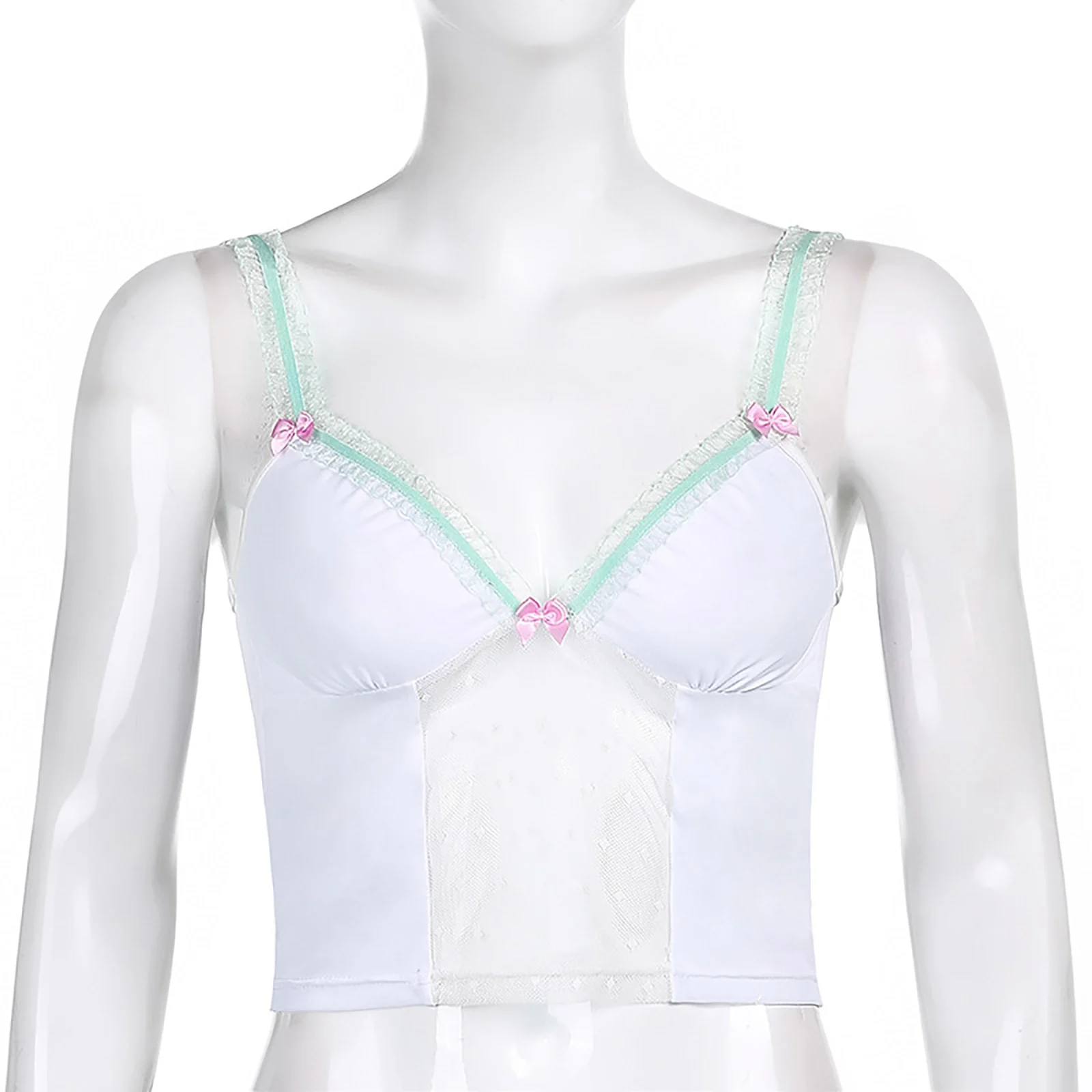 

Женский укороченный топ на бретелях-спагетти облегающий Топ майка блузка Топы с V-образным вырезом сетчатый лоскутный корсет Y2k летняя нова...