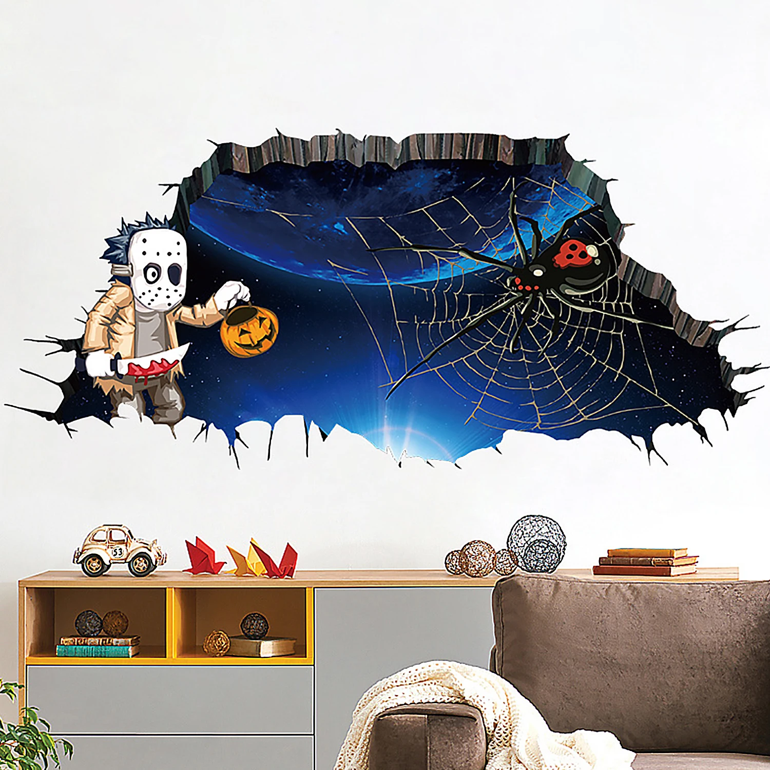 Behogar страшный Ужас Реалистичные 3D наклейки на стену для тематическая вечеринка