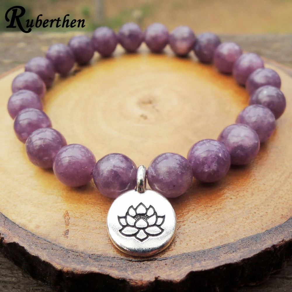 Новый стильный лепидолит Ruberthen браслет с бусинами Lotus Chaem Mala лечебный