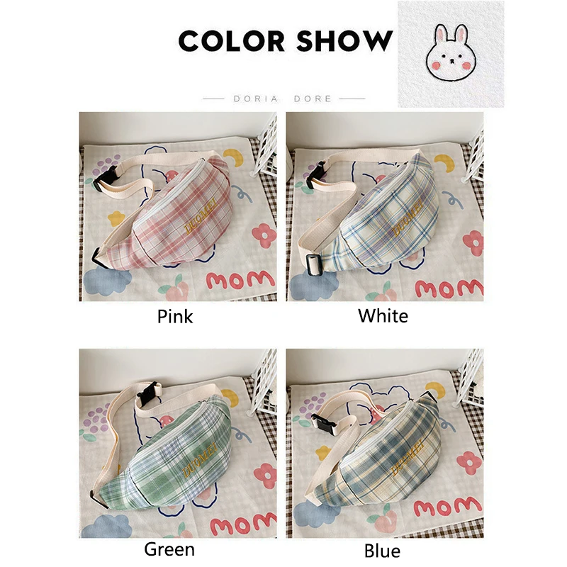 

Trendy Girl Cute Canvas Waist Bag New Plaid Chest Bag Small Fresh And Large Capacity One-Shoulder Diagonal Bag