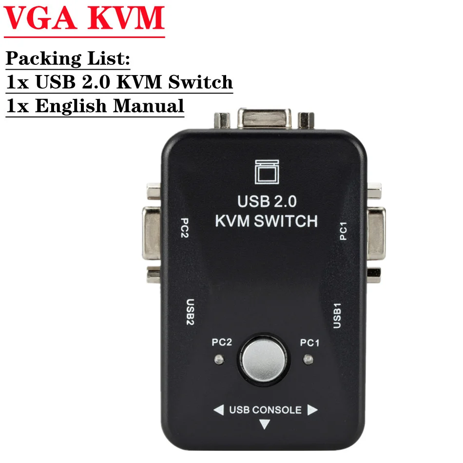

wvvmvv USB KVM Switch 2 Port VGA SVGA Switch Box USB 2.0 KVM Mouse Switcher Keyboard 1920*1440 Vga Splitter Box Sharing Switch
