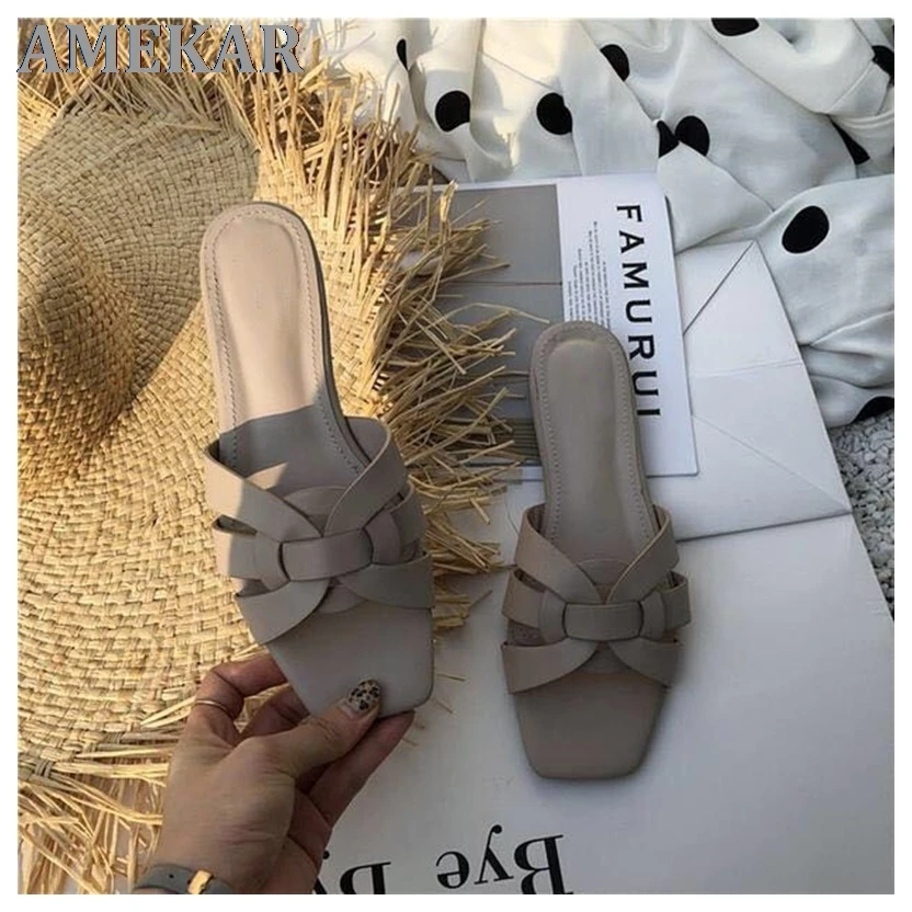 

Women Brand Slippers Summer Slides Open Toe Flat Casual Shoes Leisure Sandal Female Beach Flip Flops Big Size 41