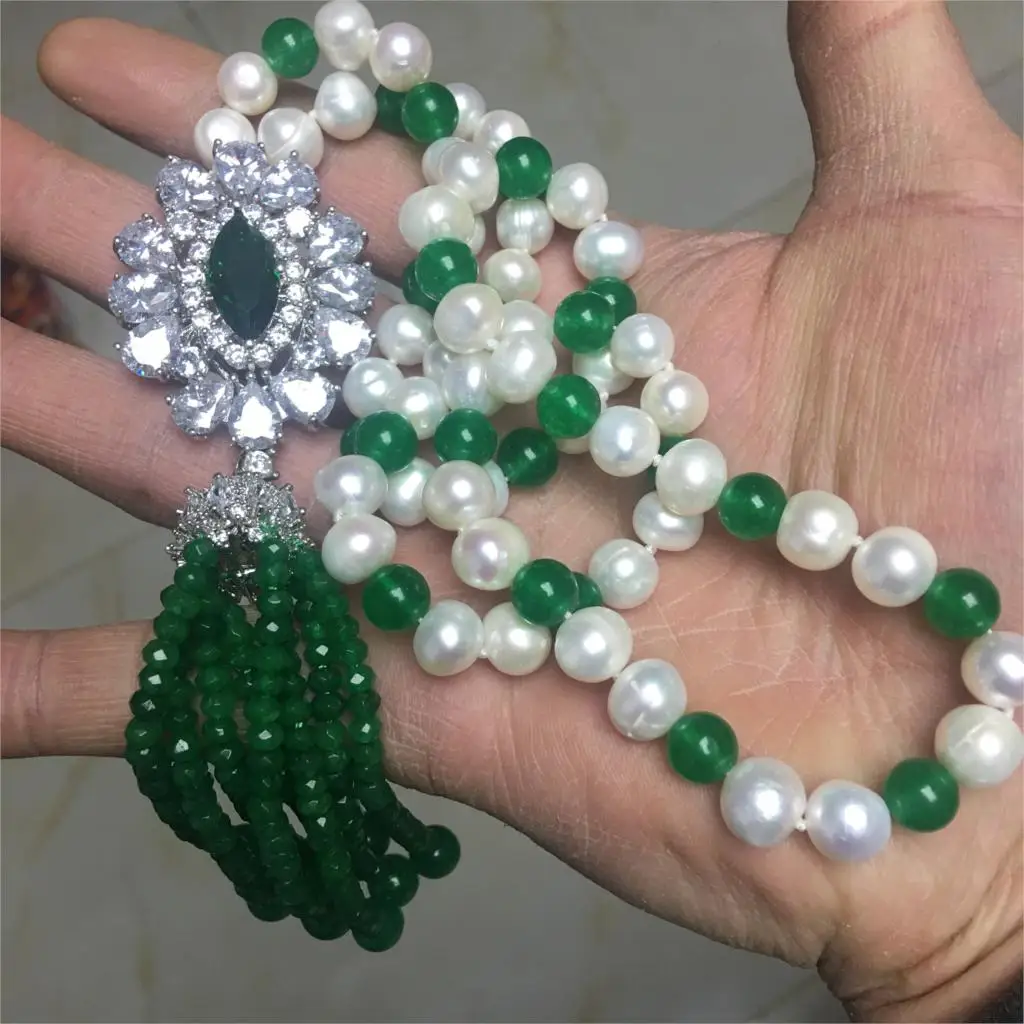 Длинное ожерелье-цепочка с натуральным пресноводным жемчугом 9-10 мм - купить по