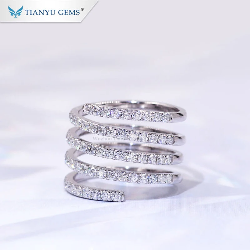 

Tianyu Gems 14k 18k White Gold Eternity Wedding Bands Ring Moissanite Diamonds Round DEF Gemstones Twist Rings Fine Jewelry Gift