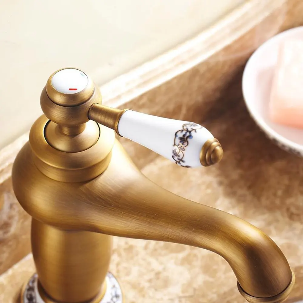 Кран для раковины Ретро Твердый латунный кран художественный с одной ручкой