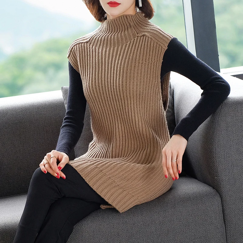 Осень 2019 кашемировый свитер жилет для женщин без рукавов с круглым вырезом