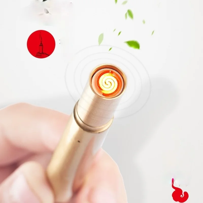 

Pure Copper Fire Folding Cylindrical Cigarette Type Mini USB Rechargeable Cigarette Lighter Lighter Gadgets for Men Technology