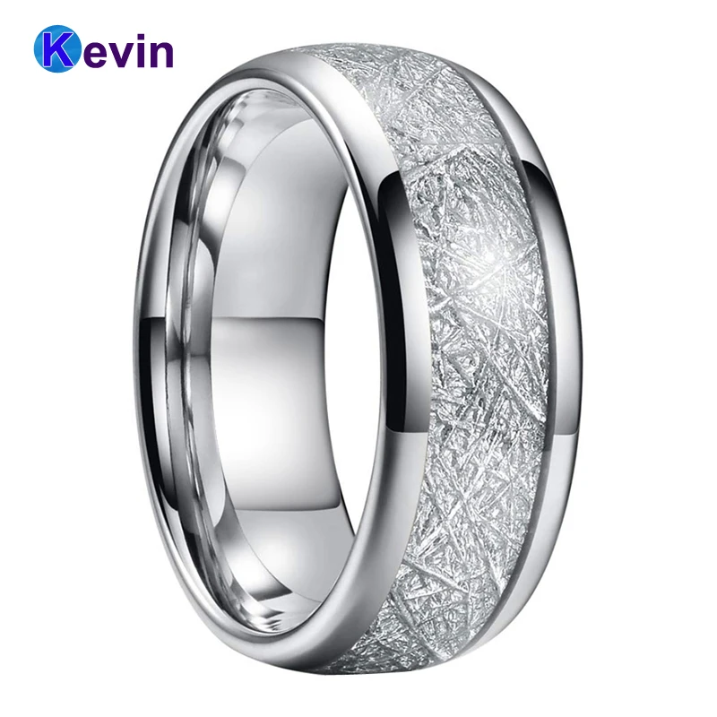 Метеоритовое кольцо Женское с белой инкрустацией метеорита ширина 6 мм 8 удобная