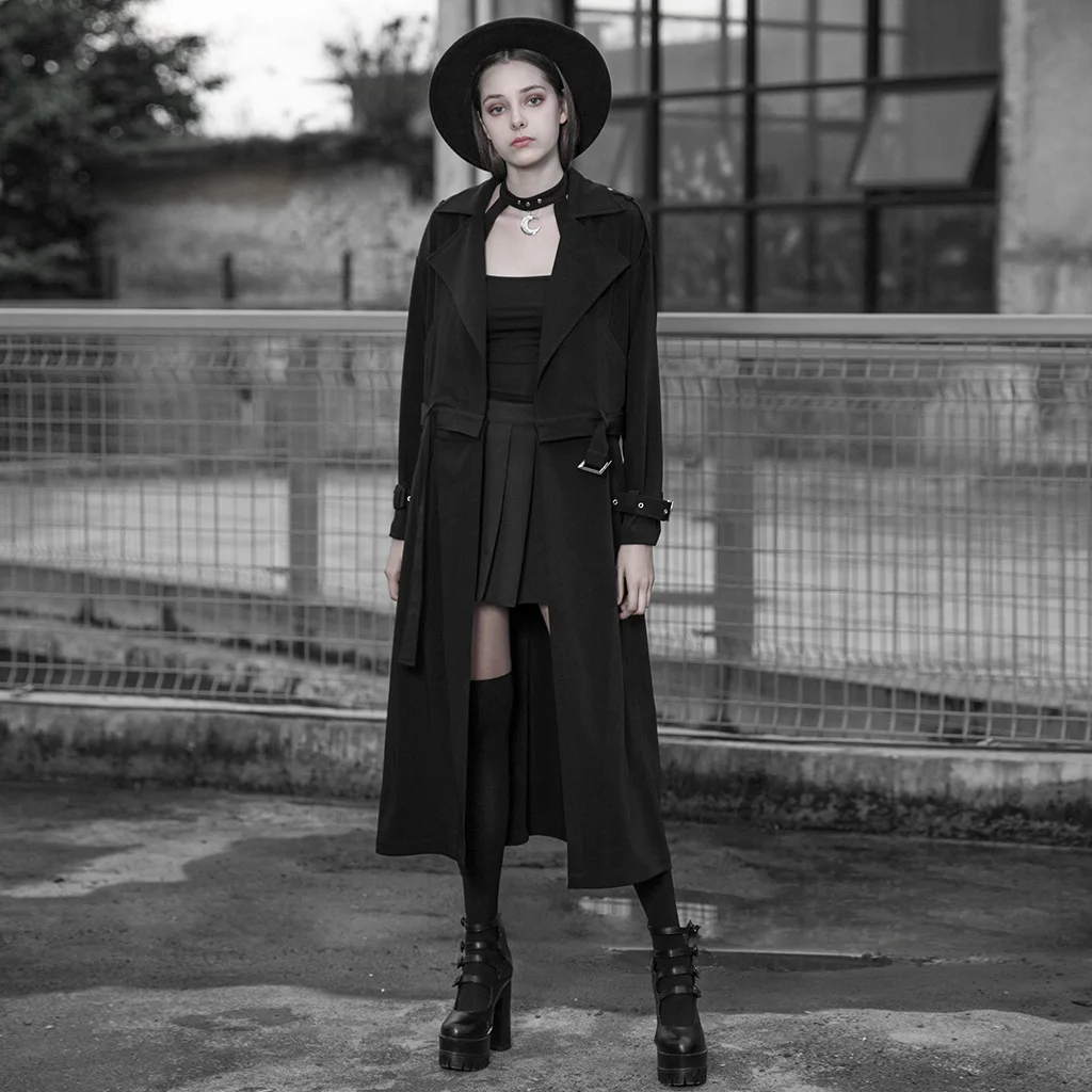 Женский Длинный тренчкот в стиле Панк RAVE весеннее повседневное пальто со съемной