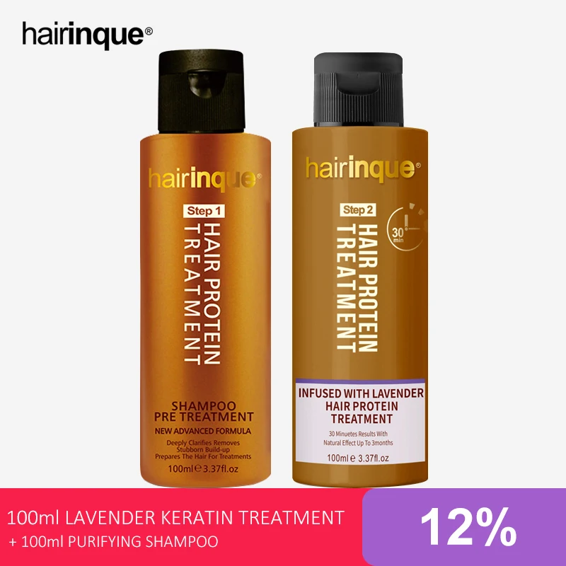 

HAIRINQUE, лаванда, 12% Бразильский кератин, очищающий шампунь для лечения волос, набор для выпрямления волос, восстановления поврежденных вьющих...
