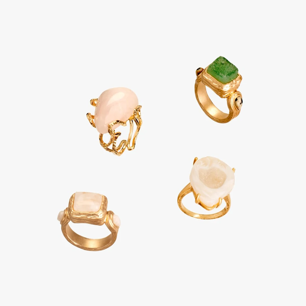 Женское кольцо с камнем ZA набор элегантных колец из розового кварца в Корейском