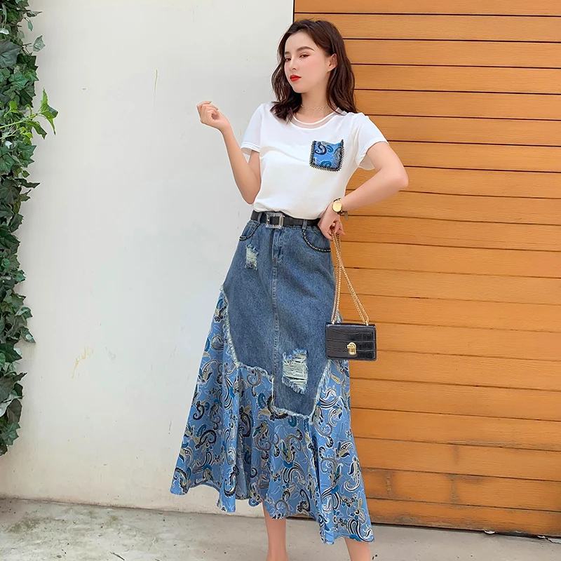 Продаются отдельно джинсовая юбка костюмы Для женщин 2020 новые летние футболка с