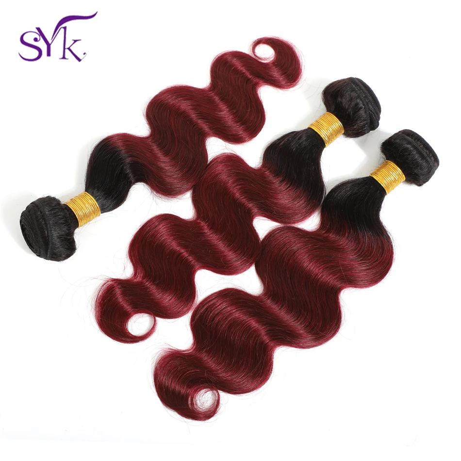 SYK Ombre Brazilian Human Hair Weave T1B/99J Straight Hair Bundles 1 Piece Pre Colored 10"-26" Non Remy Hair Extensions