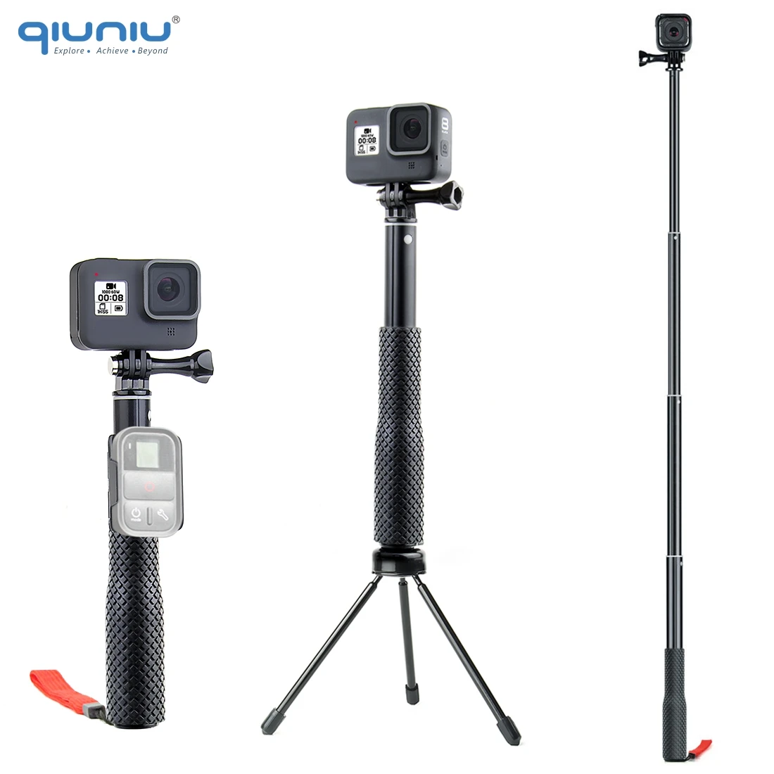 Выдвижной монопод QIUNIU селфи палка штатив с адаптером крепление для GoPro Hero 8/7/6/5