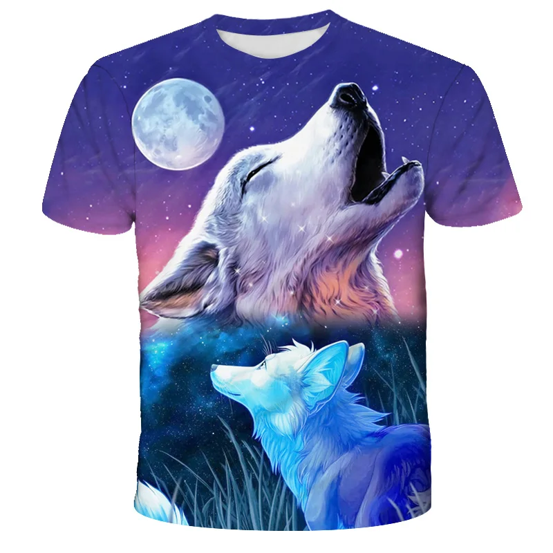 

2021 summer new super cool children 3D parent-child short-sleeved wolf pattern family leisure sports T-shirt unisex