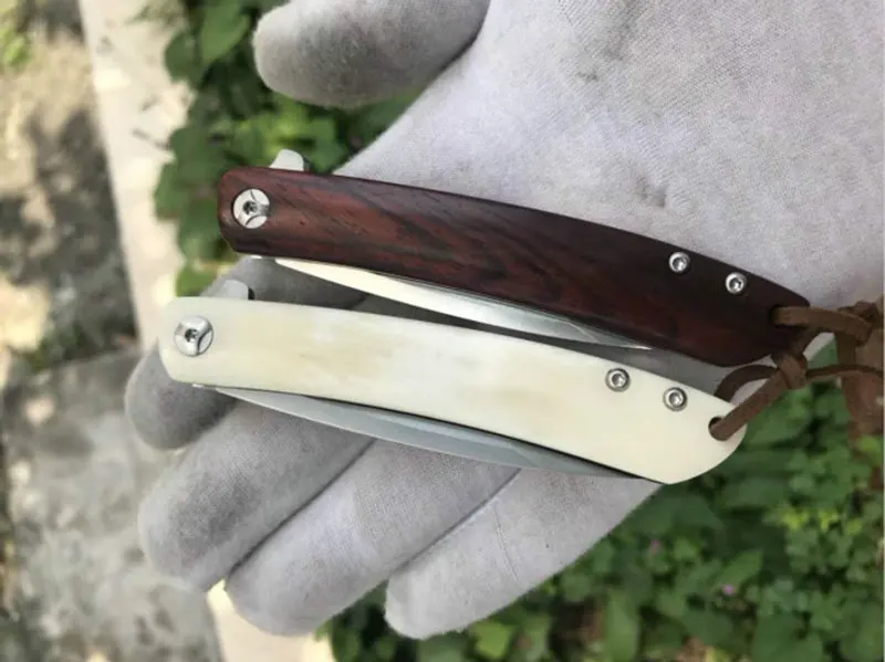 

MANCROZ folding knife 14C28N blade drop point rescue Old ox bone or yellow sandalwood handle slicing fruit Pocket knives outdoor