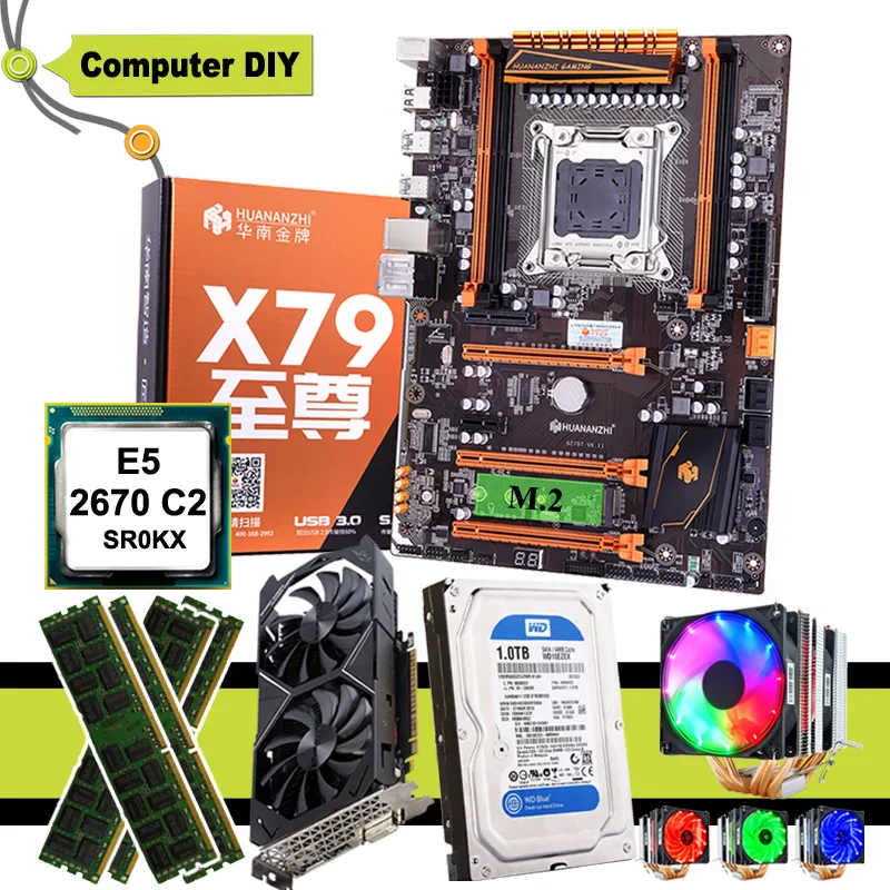 HUANANZHI deluxe X79 материнская плата CPU E5 2670 C2 С 6 тепловыми трубами кулер RAM 16G DDR3 RECC 1 ТБ SATA