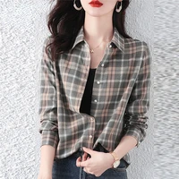 new fall fashion elegant chic top women casual plaid korean style blouses female button up blouse office lady long sleeve shirts