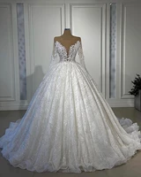 new vestido de noiva new longe big ball wedding dresses o neck lace beads crystal dresses mariage bride dresses