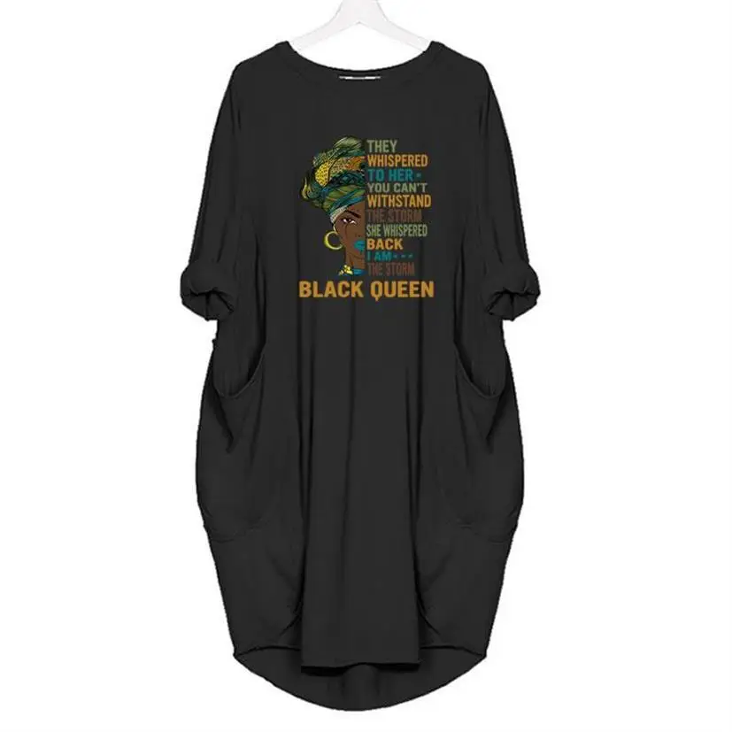

I Am The Storm Black Queen 2021 African Summer Women's Dress African Vintage 100% Cotton Afrocentric Dresses Clothing 5XL