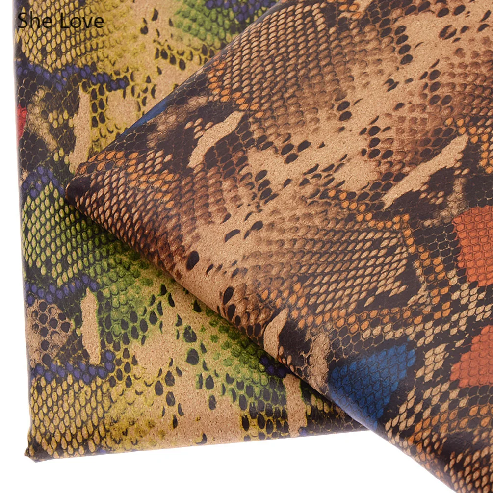Мягкая пробковая кожа с тиснением под змеиную кожу синтетическая ткань для