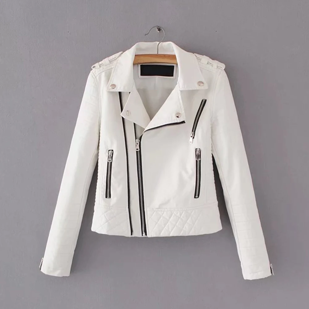 Женская Байкерская кожаная куртка на молнии однотонная байкерская из