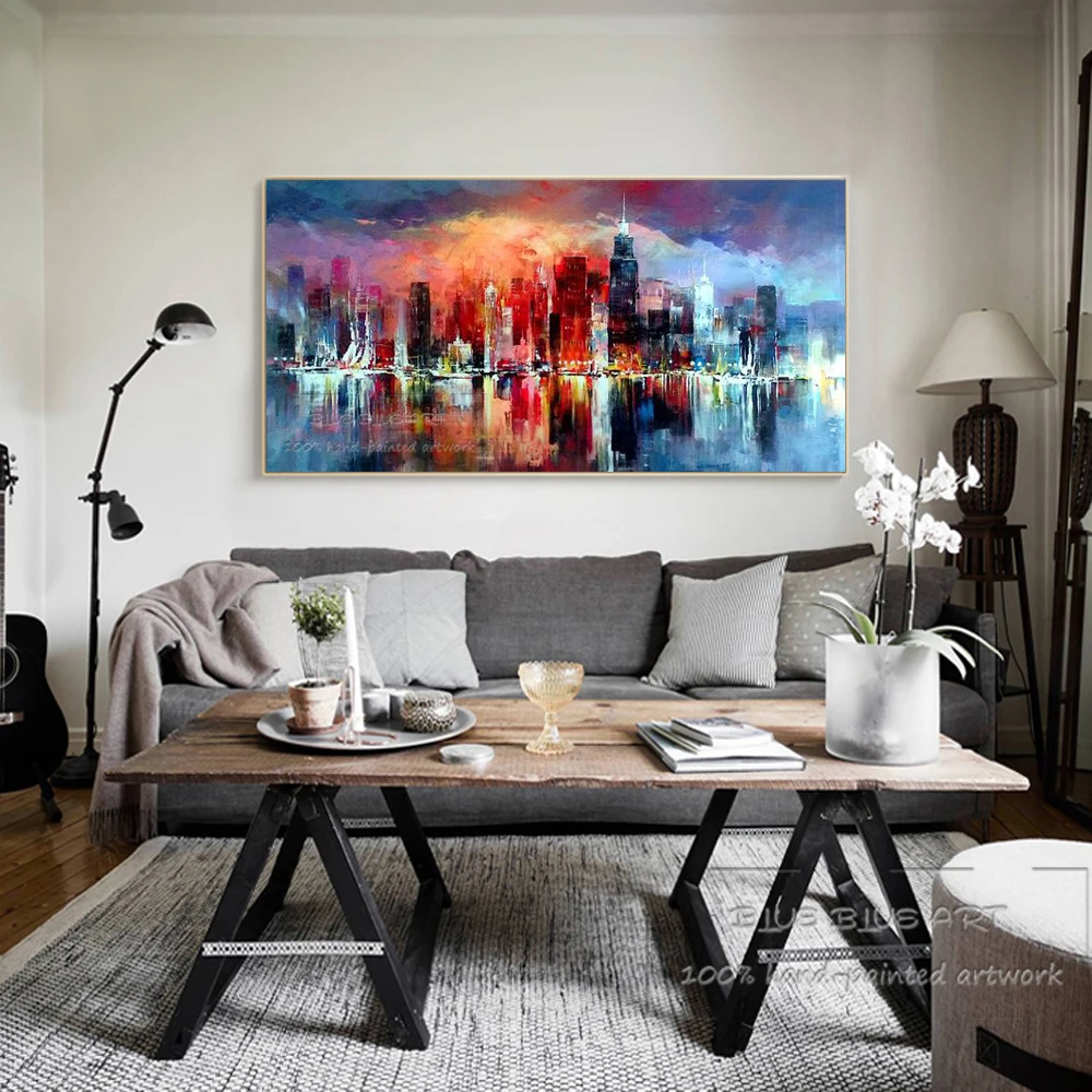 Ручная роспись настенная живопись абстрактный городской пейзаж масляная на