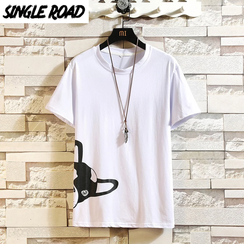 Мужская футболка SingleRoad белая Повседневная в стиле хип хоп с принтом собаки
