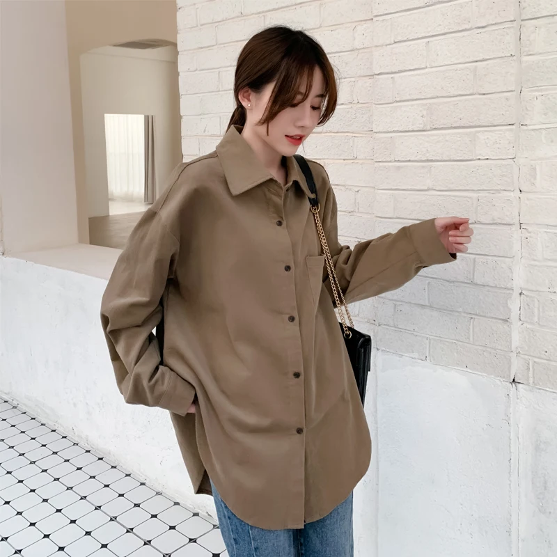 KINOMI Осень Зима с длинным рукавом OL Стиль Вельветовая блузка Рубашки Женская