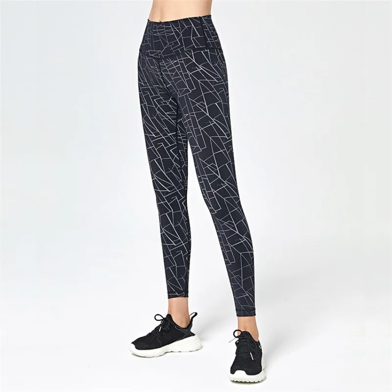 Высокая талия женские штаны для йоги с карманом Дышащие Высокие Стрейч Капри