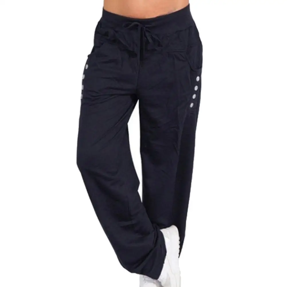 

Повседневные брюки, женские однотонные широкие брюки на шнуровке, прямые летние женские длинные брюки с карманами